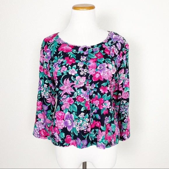 Vintage Stash Floral Button Front Crop Top - Picture 1 of 9
